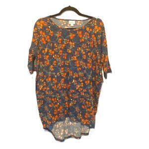 LuLaRoe Irma XS Tunic Top High Low Floral Multicolor Blue Red Yellow Green